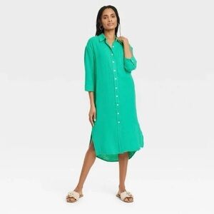 Green Button-Up Midi Dress